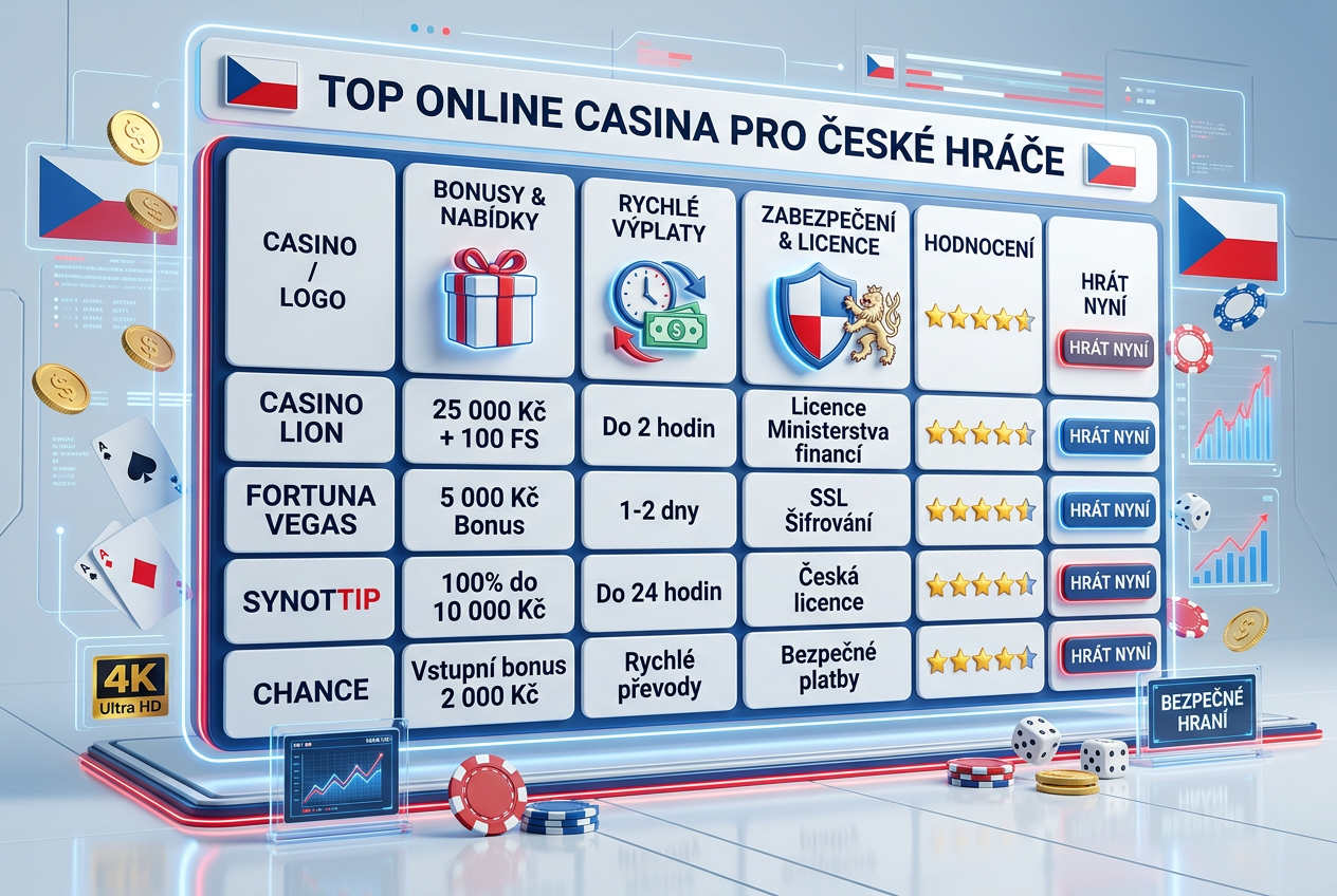 Srovnání nejlepších online kasin v ČR pro rok 2026 - Infografika bezpečnosti a rychlosti výplat