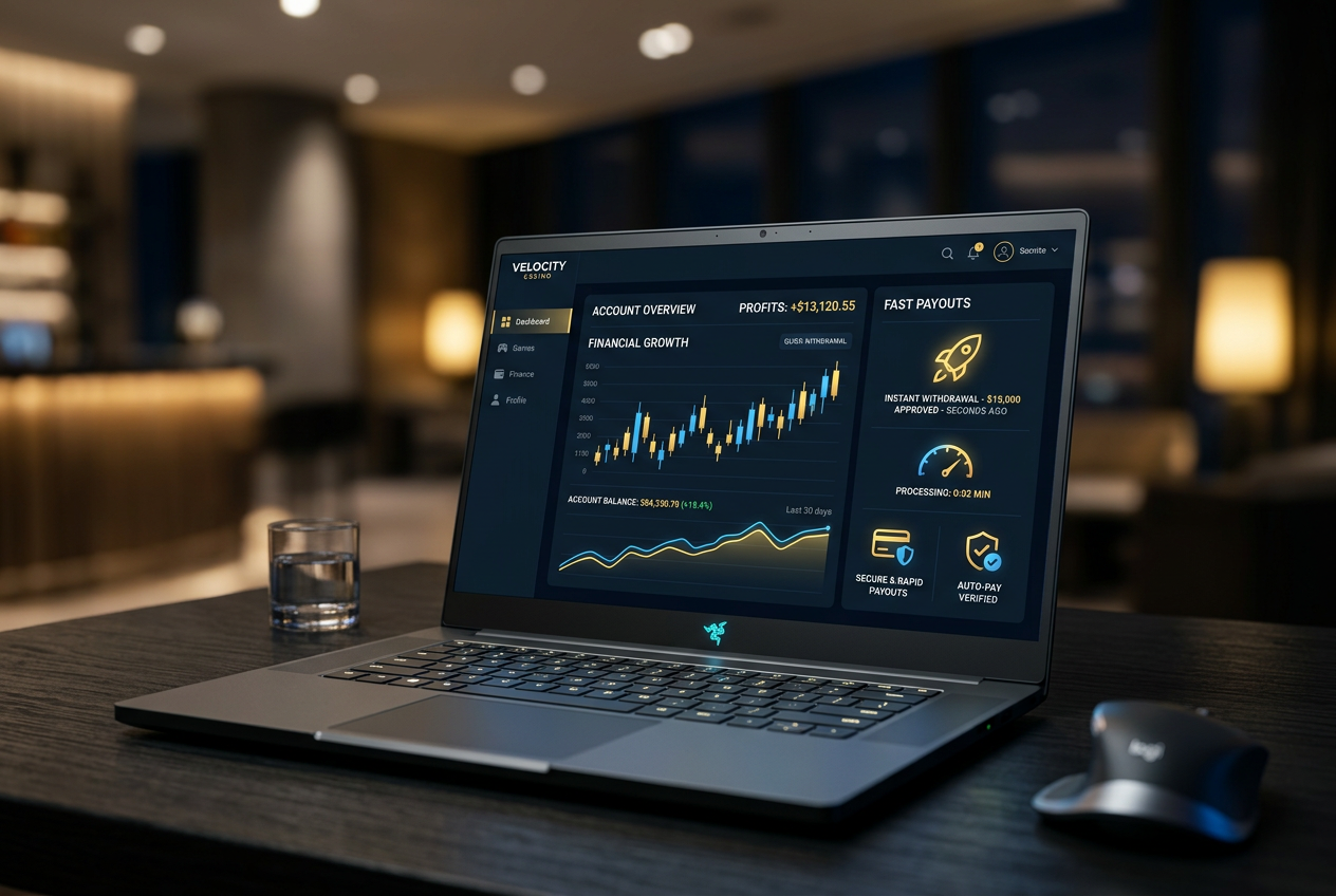 Moderní digitální rozhraní online kasina s finančními grafy a symboly rychlých výplat